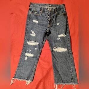 Old Navy High Rise Button-Fly Slouchy Straight Cropped Non-Stretch Jeans Size 12